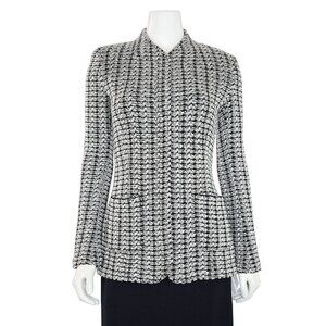 St. John Knits Zip-Up Blazer in Black/Silver/Taupe/Cream sz 2